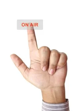 Hand pushing onair button on touch screen Stock Photos