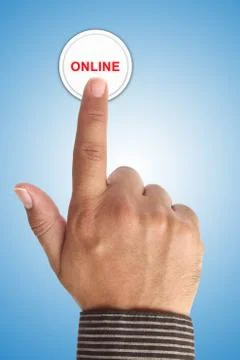 Hand pushing online button Stockfoto's