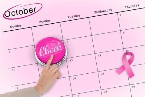 Hand pushing pink button for breast cancer awareness Stock Illustration