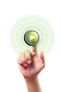 Hand pushing play  button isolated Stock Photos