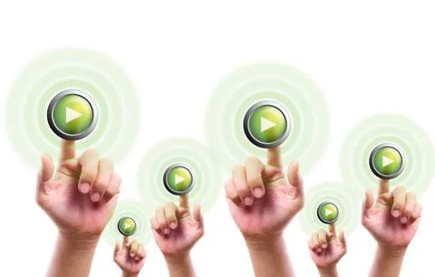 Hand pushing play  button isolated Stock Photos