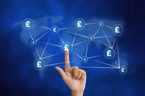 Hand pushing pound currency networking Stock Illustration