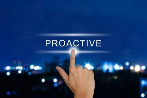 Hand pushing proactive button on touch screen Stock Illustration