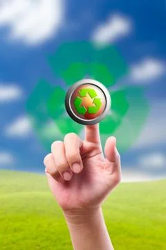 Hand pushing recycle button Stock Photos