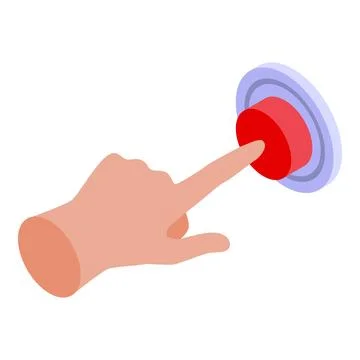 Hand pushing red button activating emergency system Illustrazione stock