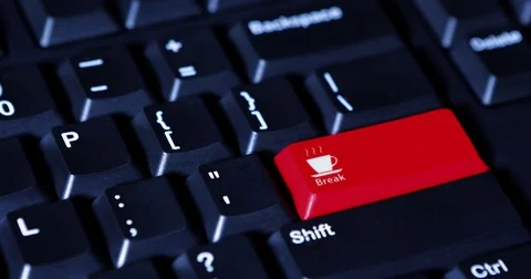 Hand pushing red coffee break button 32 4K 25fps Stock Footage 73485395