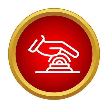 Hand pushing red emergency button with gold border Stock Illustration