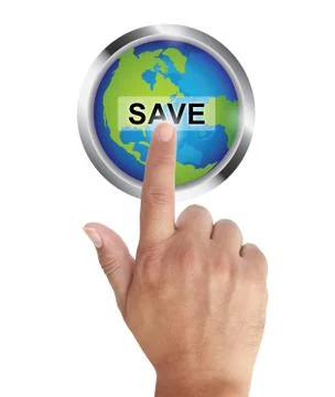Hand pushing save earth button Stockfoto's