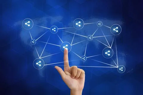 Hand pushing share social networking Stock Illustration