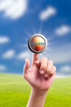 Hand pushing success button Stock Photos