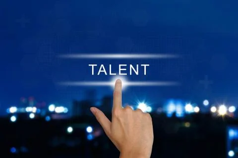 Hand pushing talent button on touch screen Stock Photos