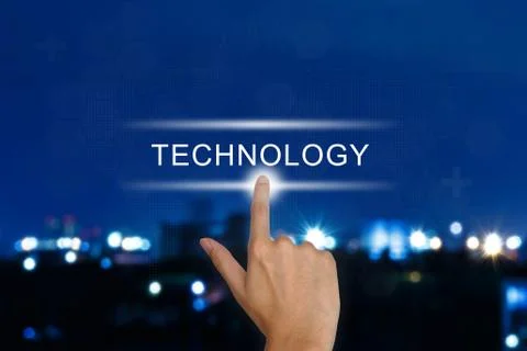 Hand pushing technology button on touch screen Stock Illustration