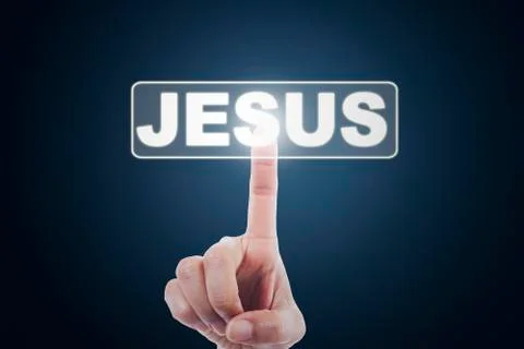 Hand pushing a text of Jesus on virtual screen Illustration