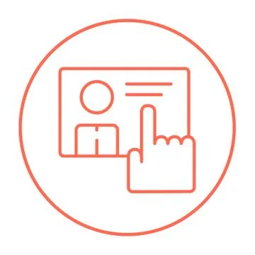 Hand pushing touch screen button line icon Stock Illustration