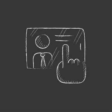 Hand pushing touch screen button. Drawn in chalk icon Stock Illustration