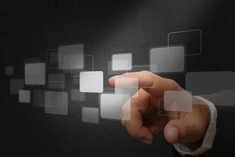 Hand pushing on a touch screen Stock Illustration