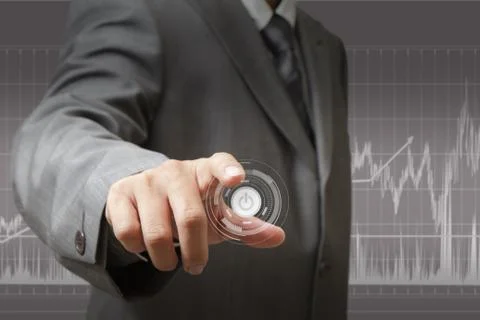 Hand pushing on a touch screen Stock Illustration