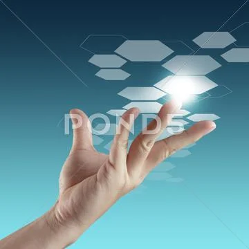 Hand pushing on a touch screen interface Stock Illustration
