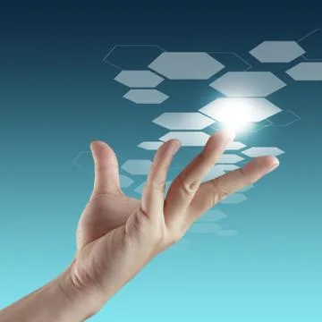 Hand pushing on a touch screen interface Stock Illustration