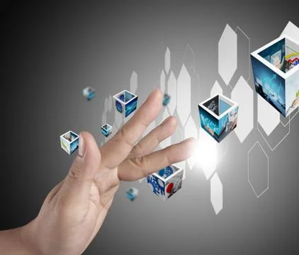 Hand pushing on a touch screen interface Stock-Illustration