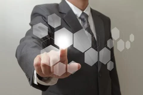 Hand pushing on  touch screen interface Stock Illustration