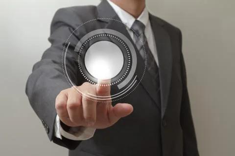 Hand pushing on  touch screen interface Illustrazione stock