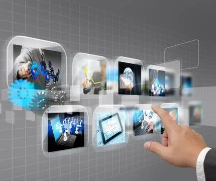 Hand pushing  touch screen interface Stock Illustration