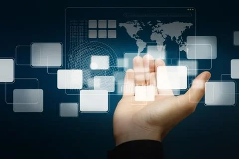 Hand pushing  a touch screen interface Stock Illustration