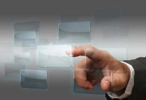 Hand pushing touch screen interface Stock Illustration