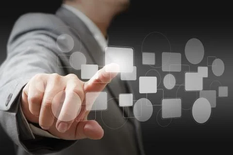 Hand pushing on touch screen interface Stock Illustration