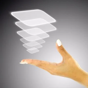 Hand pushing on a touch screen interface Stock Illustration