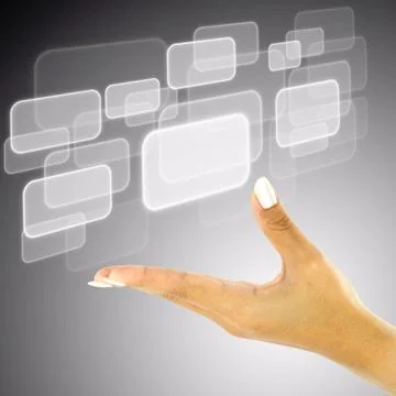 Hand pushing on a touch screen interface Illustrazione stock