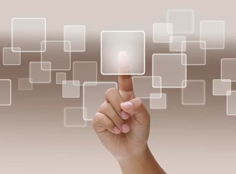 Hand pushing on a touch screen interface, choice concept Stock Illustration