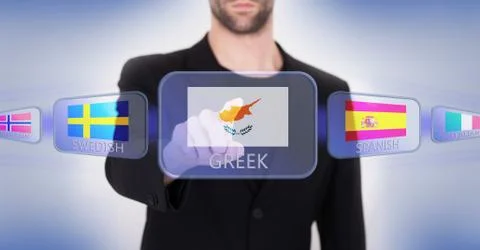 Hand pushing on a touch screen interface Stock Illustration