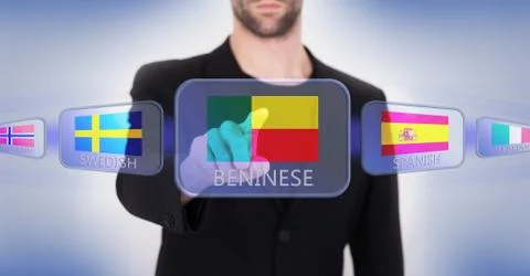 Hand pushing on a touch screen interface Illustrazione stock