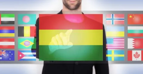 Hand pushing on a touch screen interface Illustrazione stock