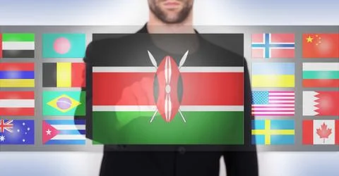 Hand pushing on a touch screen interface Illustrazione stock