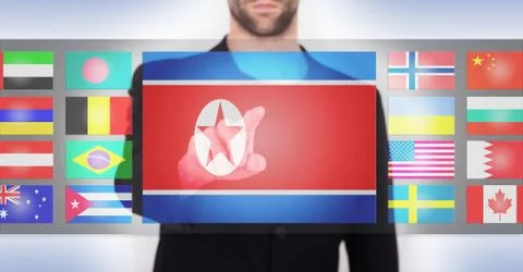 Hand pushing on a touch screen interface Stock Illustration