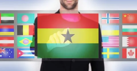 Hand pushing on a touch screen interface Stock Illustration