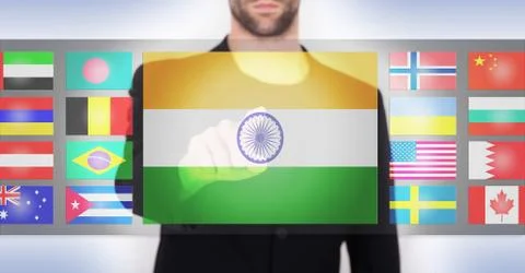 Hand pushing on a touch screen interface Illustrazione stock