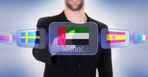 Hand pushing on a touch screen interface 스톡 일러스트