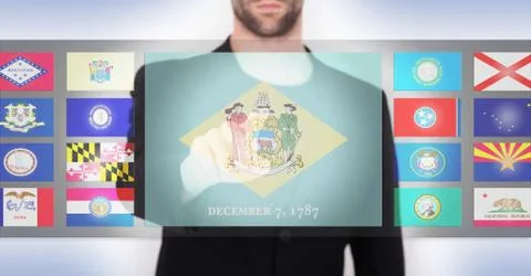 Hand pushing on a touch screen interface Stock Illustration