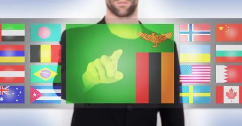 Hand pushing on a touch screen interface Stock Illustration