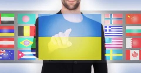 Hand pushing on a touch screen interface Stock Illustration