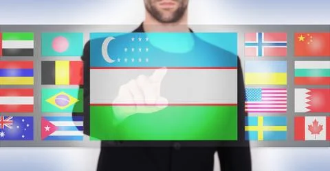 Hand pushing on a touch screen interface Illustrazione stock
