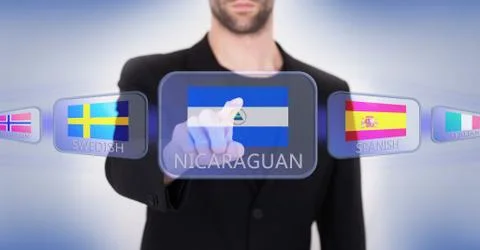 Hand pushing on a touch screen interface Stock Illustration