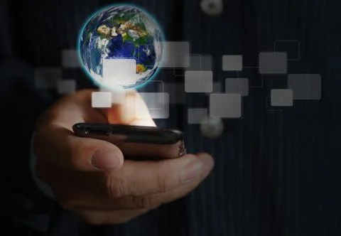 Hand pushing  touch screen interface Foto stock