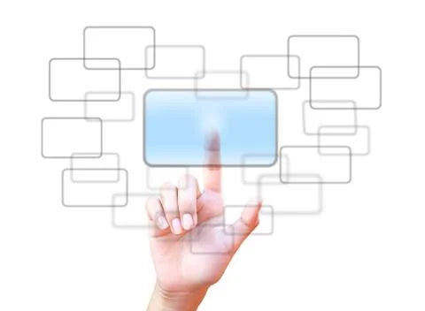 Hand pushing on a touch screen interface Stock Photos