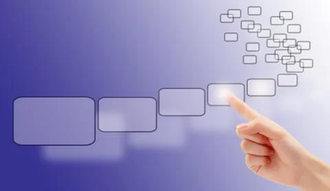 Hand pushing on a touch screen interface Foto stock