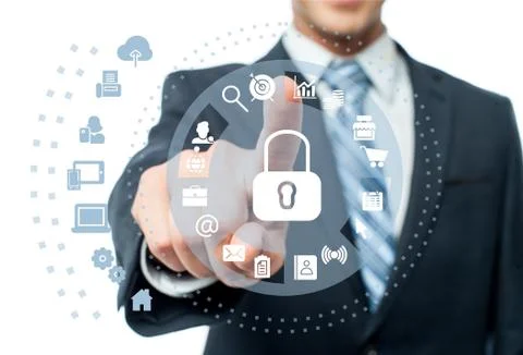 Hand pushing on a touch screen Stock Photos